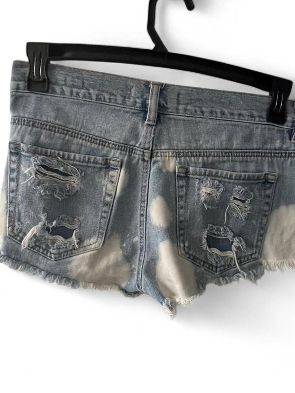 Women's Light Blue Distressed Denim Jean Shorts - Picture 3 of 4